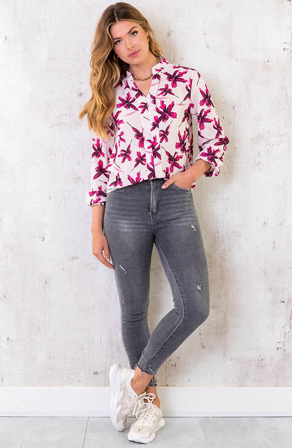 Bloemen Blouse Dames Ecru Roze – shoparchief, foto 5