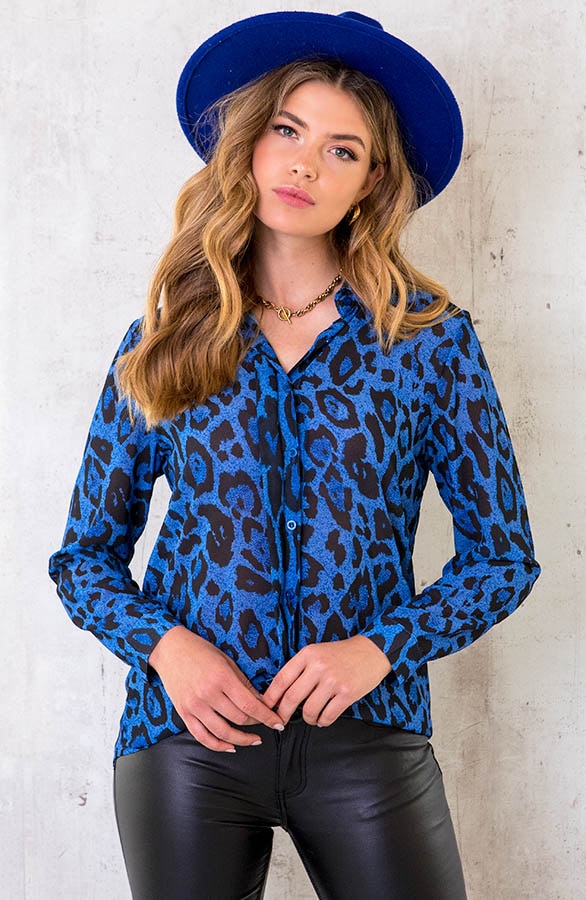 Blouse met Panterprint Kobalt – shoparchief, foto 2
