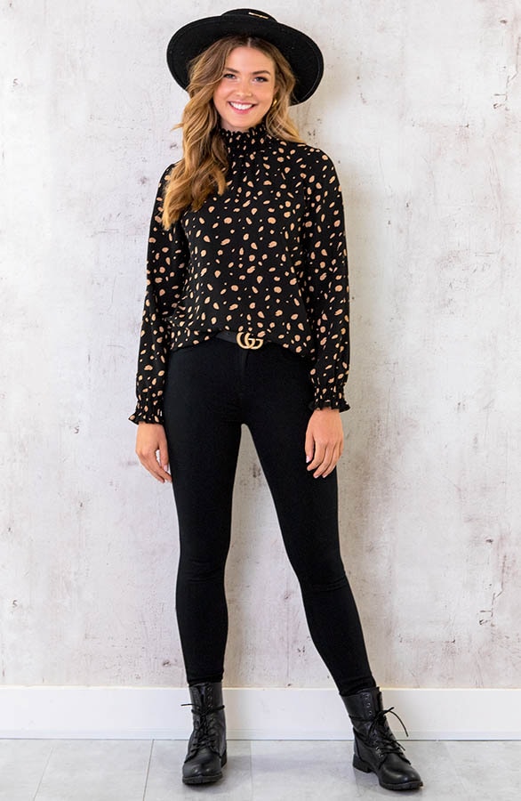 Col Blouse Stippenprint Camel – shoparchief, foto 6