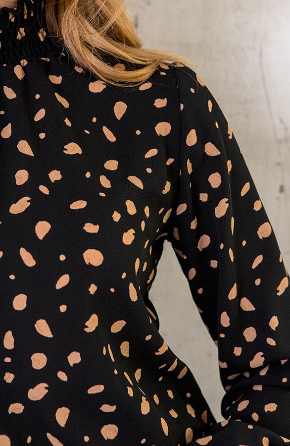 Col Blouse Stippenprint Camel – shoparchief, foto 5