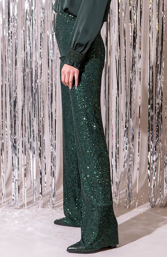 Exclusive Pailletten Flared Broek Smaragd – shoparchief, foto 2