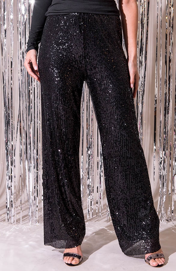 Exclusive Pailletten Flared Broek Zwart – shoparchief