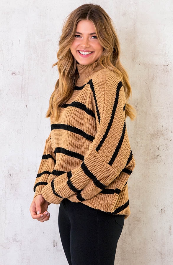 Gebreide Coltrui Met Strepen Camel – shoparchief, foto 3