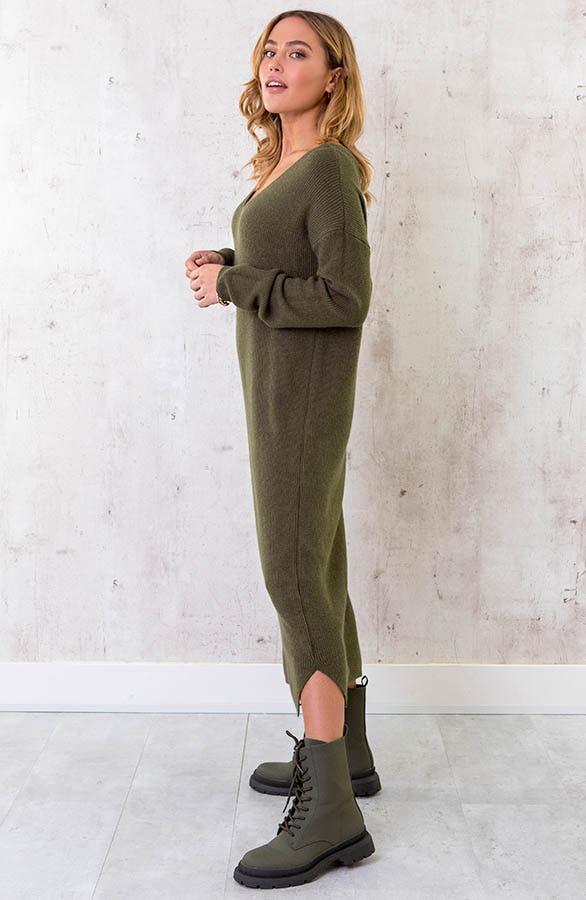 Gebreide Jurk Met V-hals Army – shoparchief, foto 2