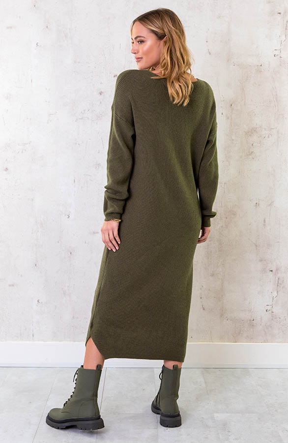Gebreide Jurk Met V-hals Army – shoparchief, foto 3