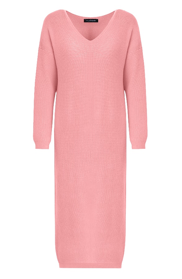 Gebreide Jurk Met V-hals Roze – shoparchief