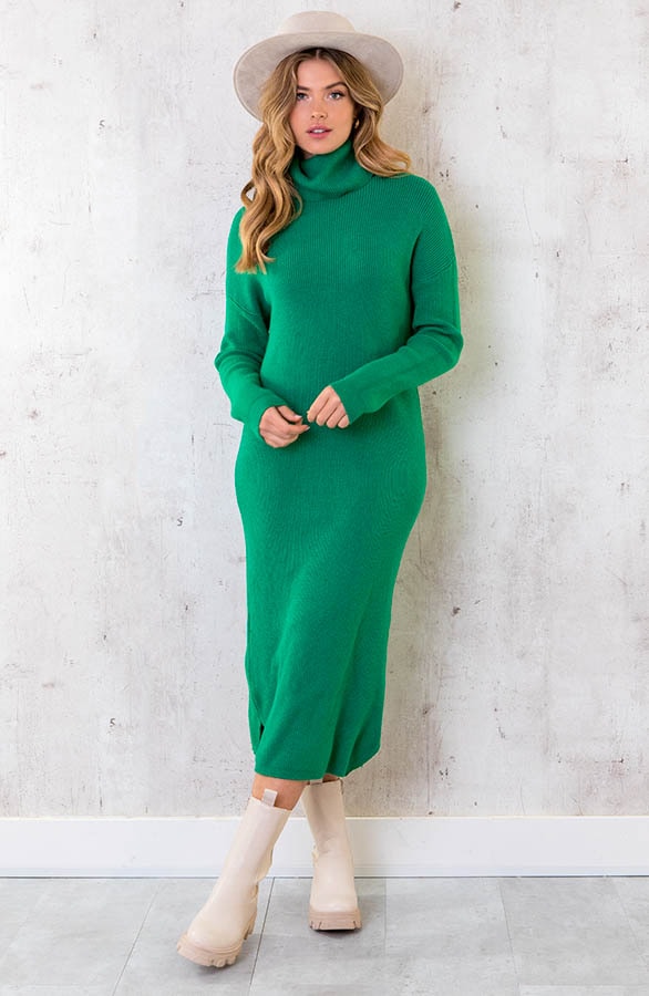 Lange Gebreide Col Jurk Bright Green – shoparchief