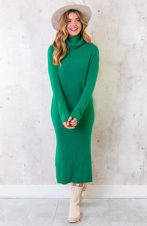 Lange Gebreide Col Jurk Bright Green – shoparchief, foto 3