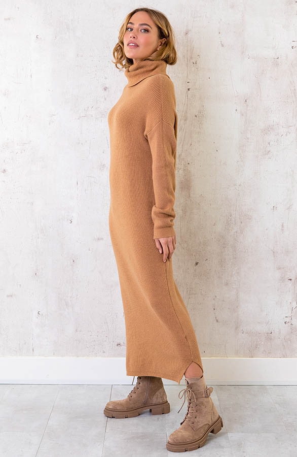 Lange Gebreide Col Jurk Camel – shoparchief, foto 2