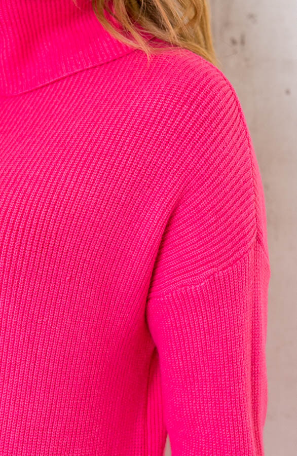 Lange Gebreide Col Jurk Neon Pink – shoparchief, foto 5