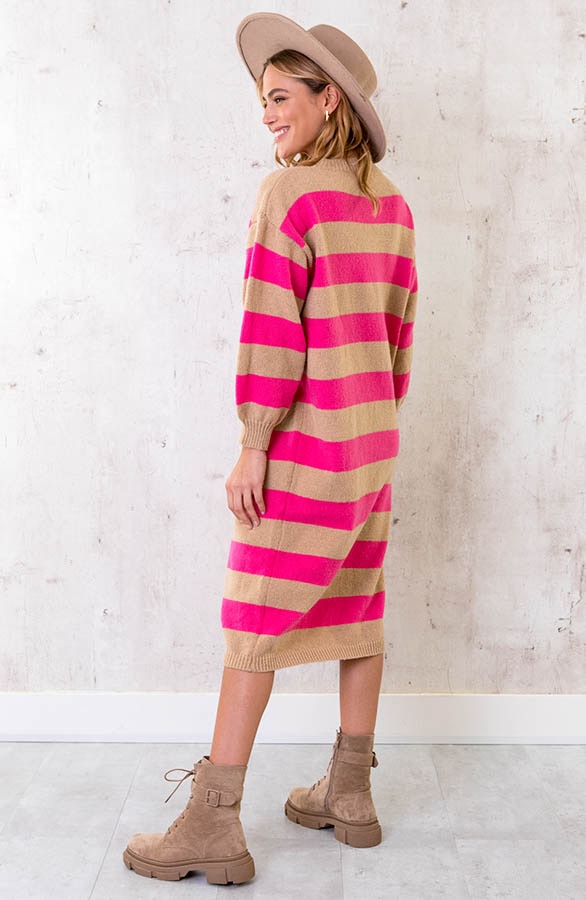 Oversized Strepen Jurk Fuchsia – shoparchief, foto 3