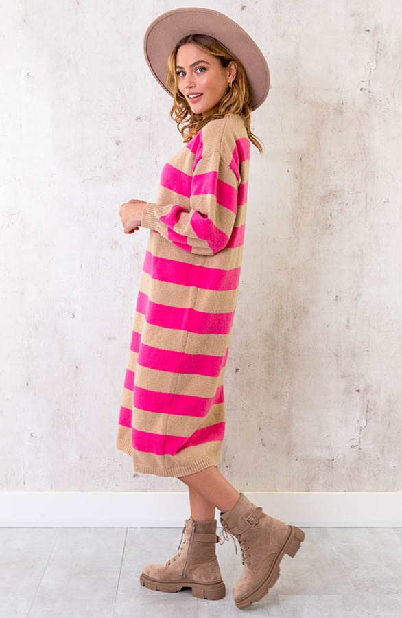 Oversized Strepen Jurk Fuchsia – shoparchief, foto 2