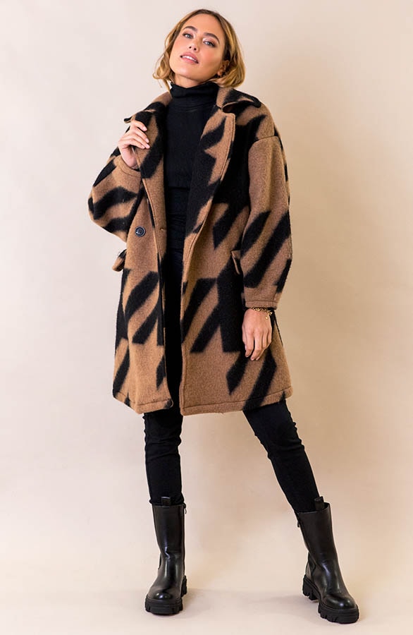 Oversized Woven Coat Camel – shoparchief, foto 4