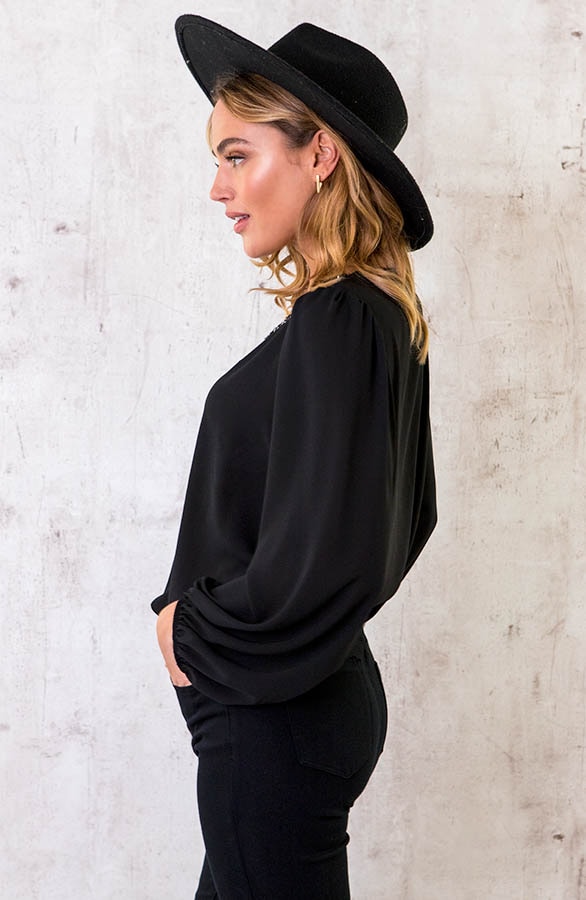Pailletten V Blouse Zwart – shoparchief, foto 5