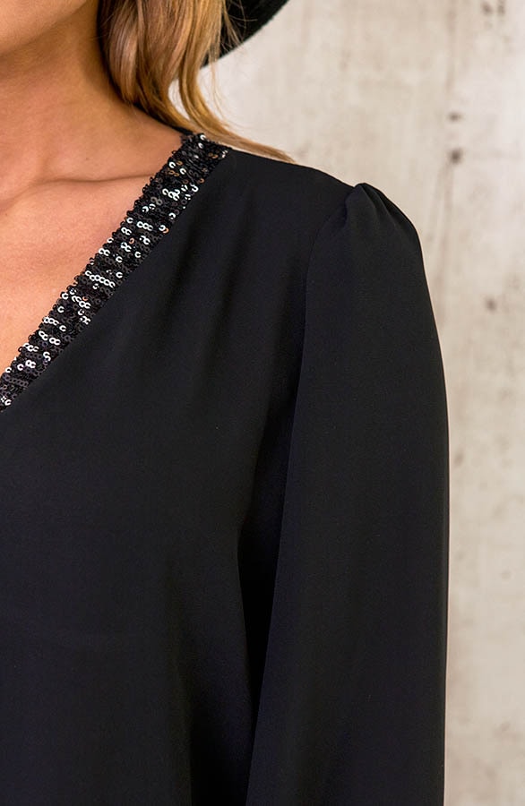Pailletten V Blouse Zwart – shoparchief, foto 4