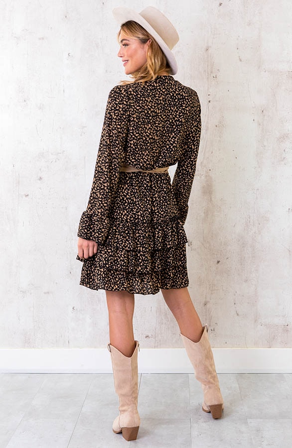 Ruches Print Jurk Camel – shoparchief, foto 4