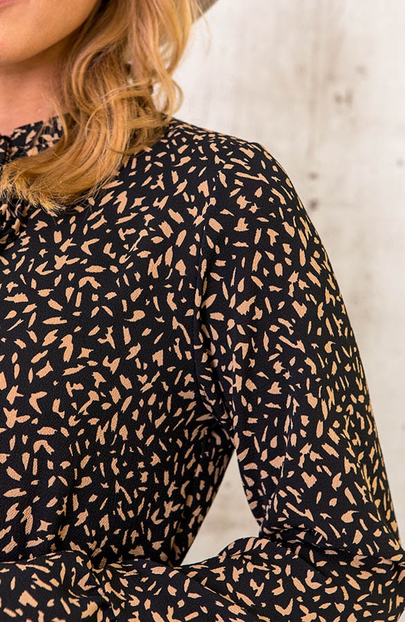 Ruches Print Jurk Camel – shoparchief, foto 5