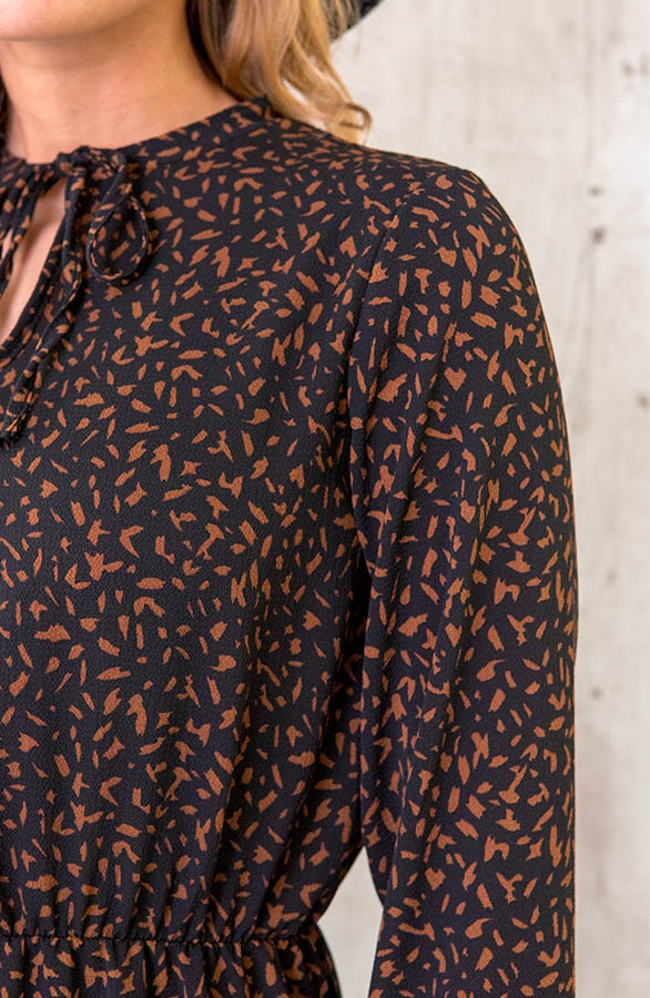 Ruches Print Jurk Cognac – shoparchief, foto 5