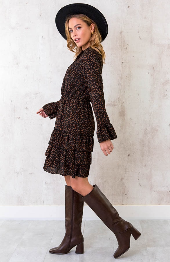 Ruches Print Jurk Cognac – shoparchief, foto 3