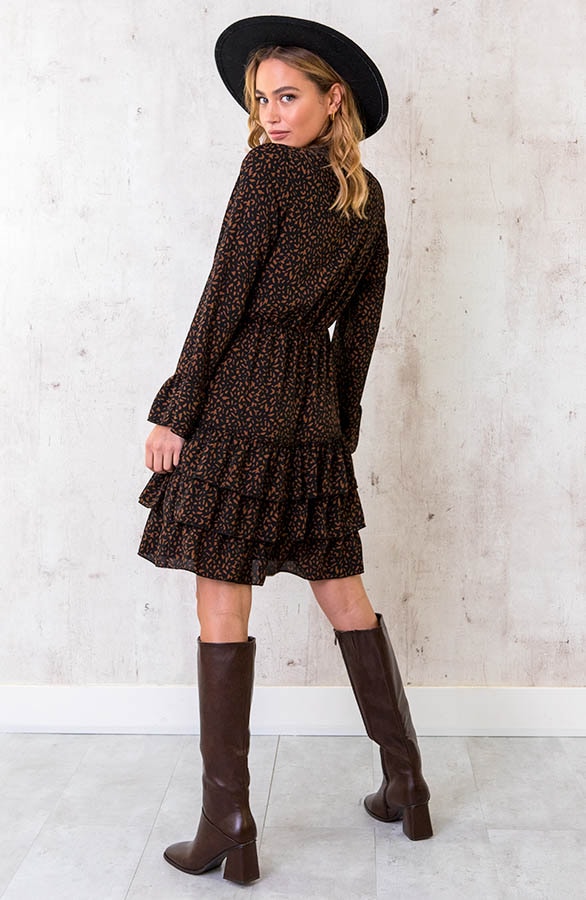 Ruches Print Jurk Cognac – shoparchief, foto 4