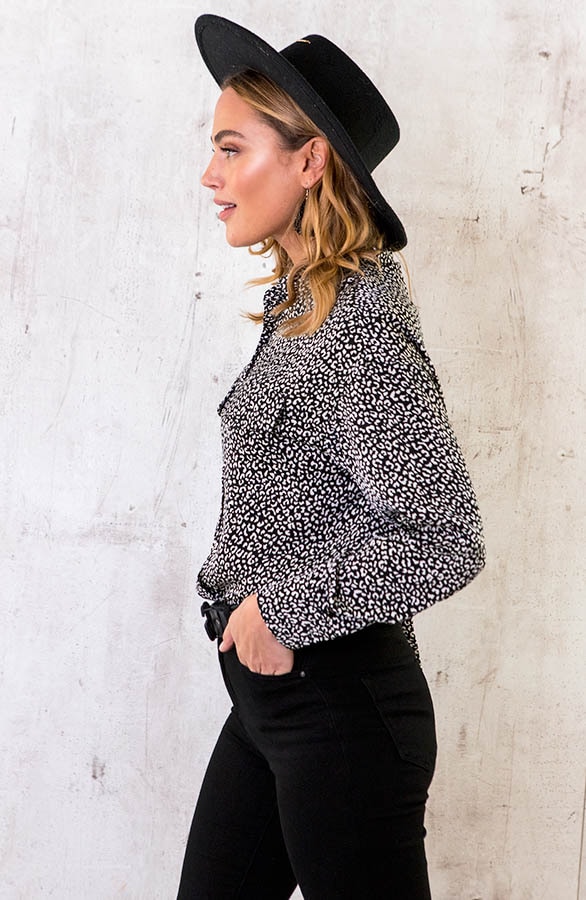 Silk Leopard Print Blouse Zwart – shoparchief, foto 3