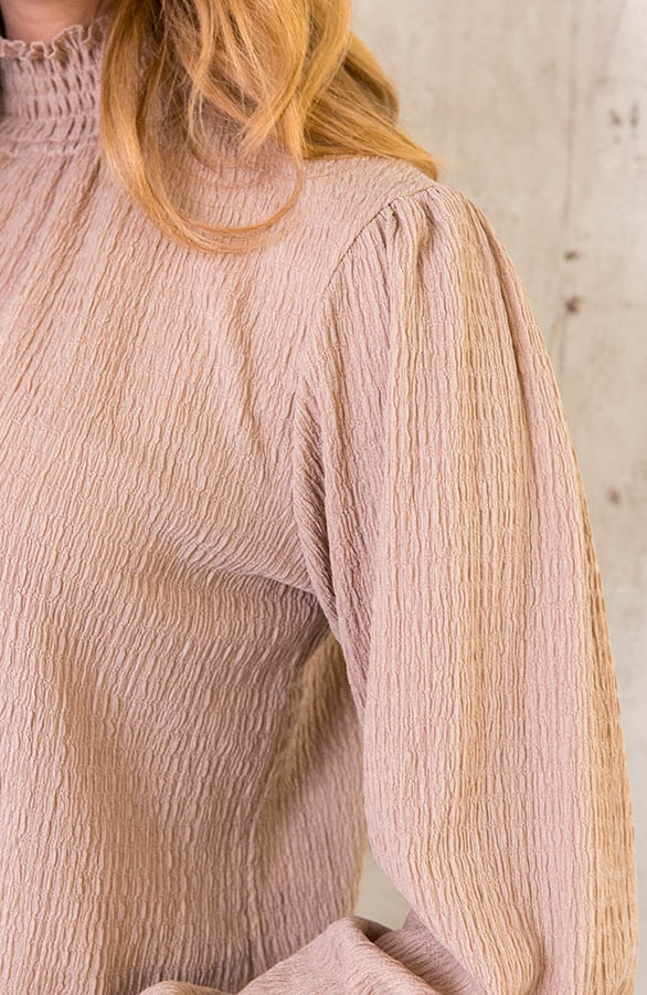 Smocked Col Blouse Beige – shoparchief, foto 6