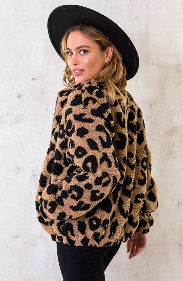 Teddy Bomber Jacket Panter Camel – shoparchief, foto 2