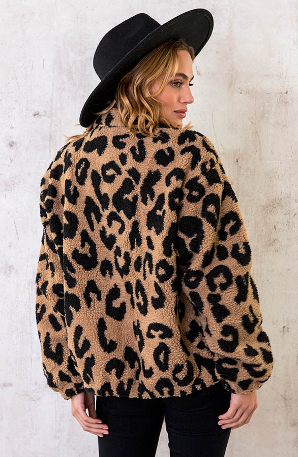 Teddy Bomber Jacket Panter Camel – shoparchief, foto 3