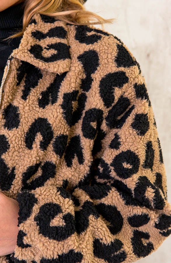 Teddy Bomber Jacket Panter Camel – shoparchief, foto 4