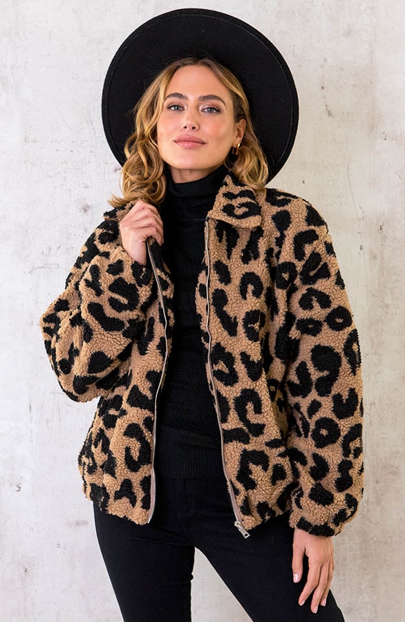 Teddy Bomber Jacket Panter Camel – shoparchief