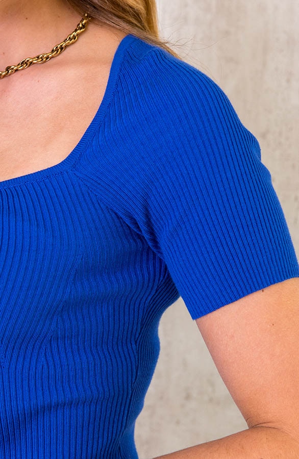 Vierkante Hals Top Ribstof Kobalt – shoparchief, foto 5