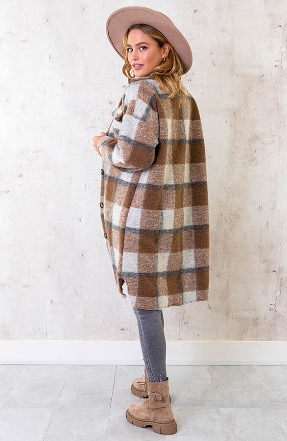 Woven Coat Geblokt Beige – shoparchief, foto 5