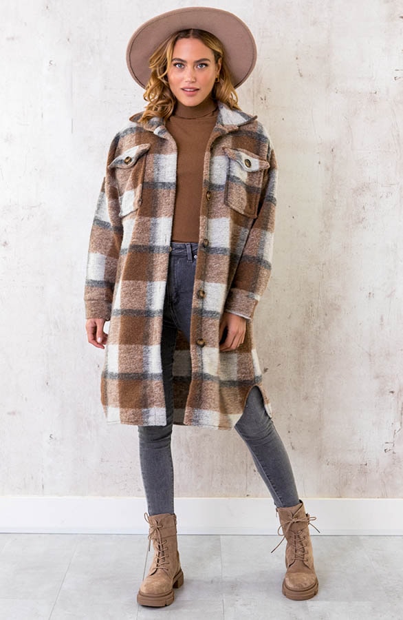 Woven Coat Geblokt Beige – shoparchief, foto 2