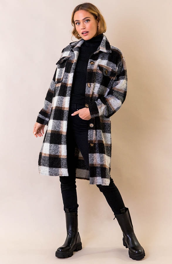 Woven Coat Geblokt Zwart – shoparchief, foto 5
