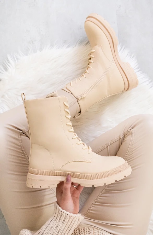 Biker Veterboots Mat Beige – shoparchief