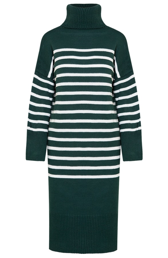 Oversized Col Strepen Jurk Smaragd – shoparchief