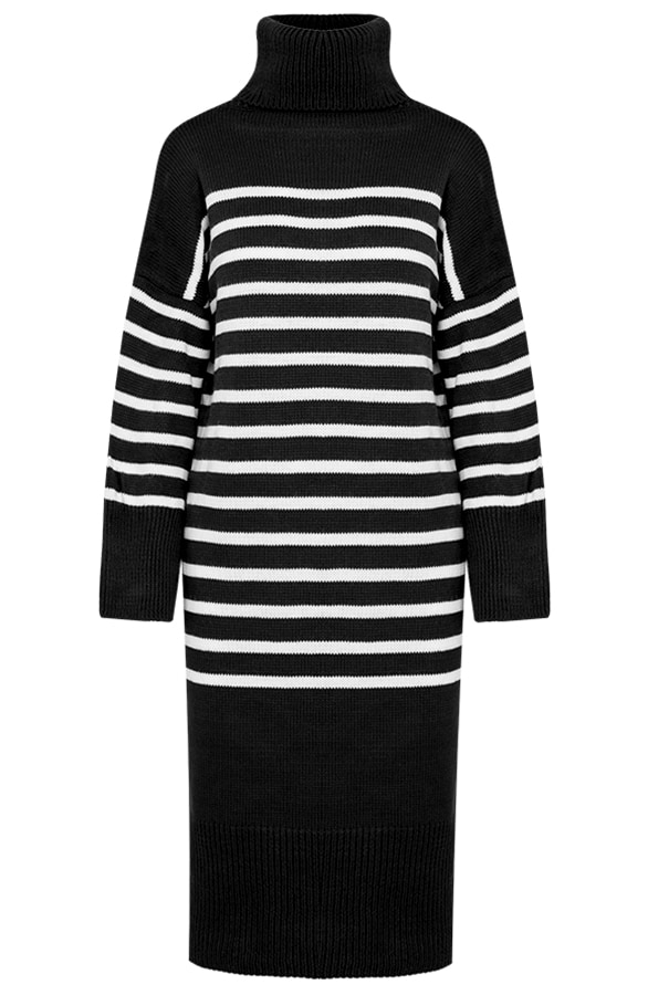 Oversized Col Strepen Jurk Zwart – shoparchief
