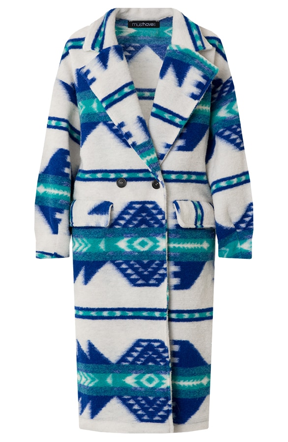 Oversized Woven Coat Aztec Kobalt – shoparchief