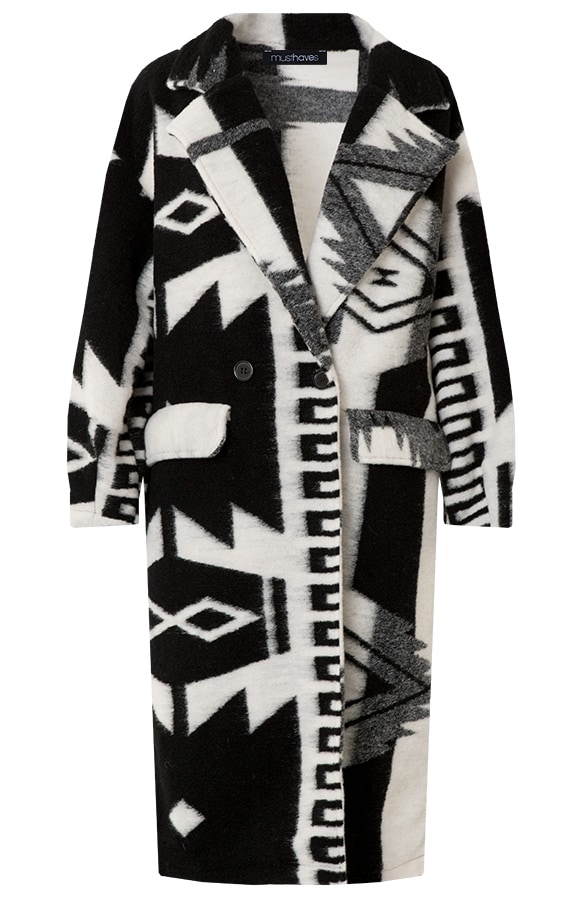 Oversized Woven Coat Aztec Zwart – shoparchief