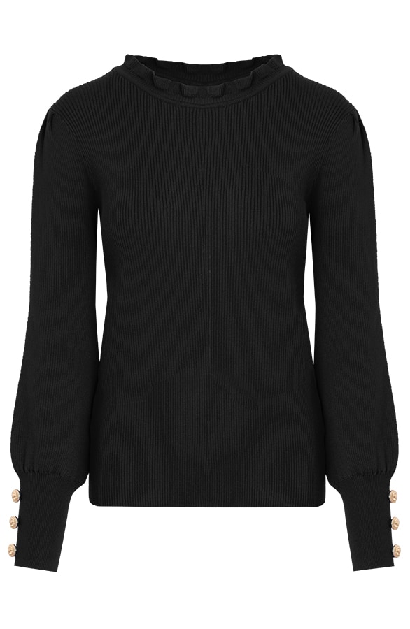 Ruffle Knopen Longsleeve Zwart – shoparchief