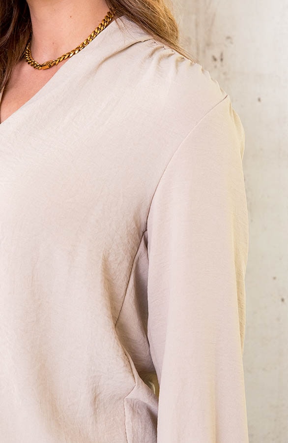 Basic V-hals Blouse Beige – shoparchief, foto 5