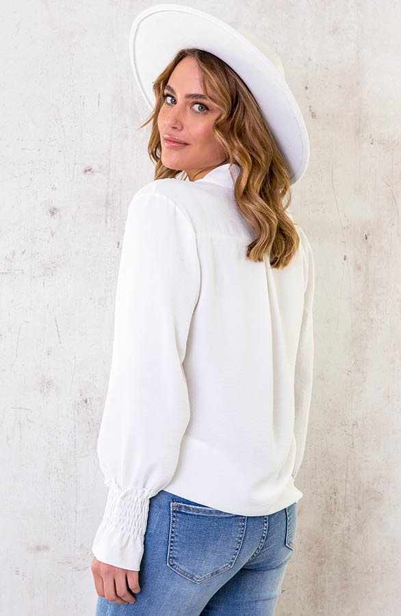Basic V-hals Blouse Ecru – shoparchief, foto 4