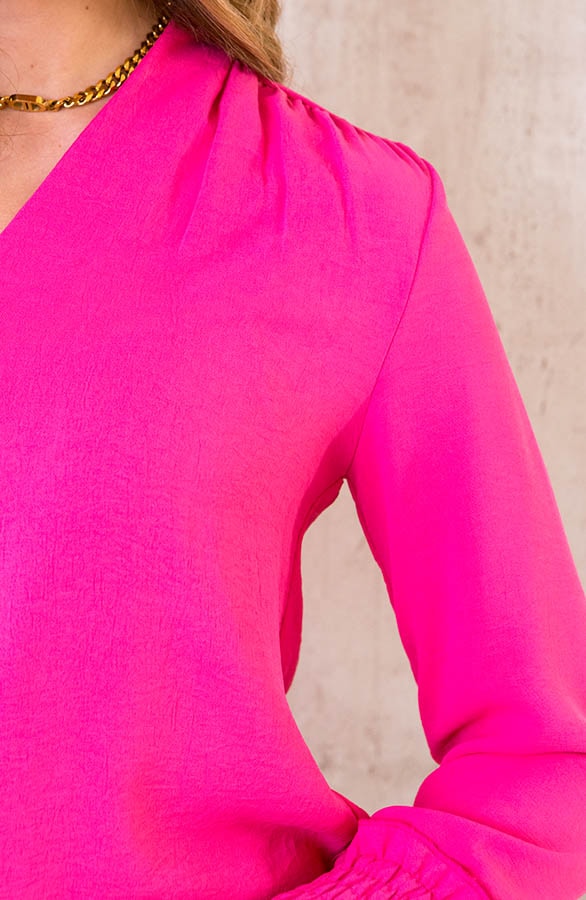 Basic V-hals Blouse Fuchsia – shoparchief, foto 5