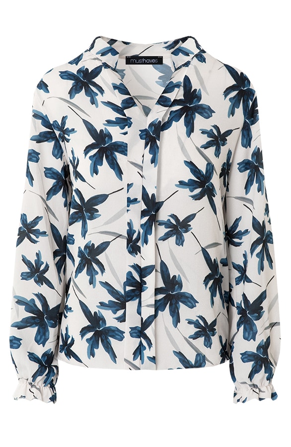 Bloemen Blouse Dames Ecru Blauw – shoparchief