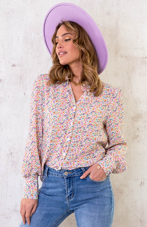 Bloemen Blouse Lila Oranje – shoparchief, foto 2