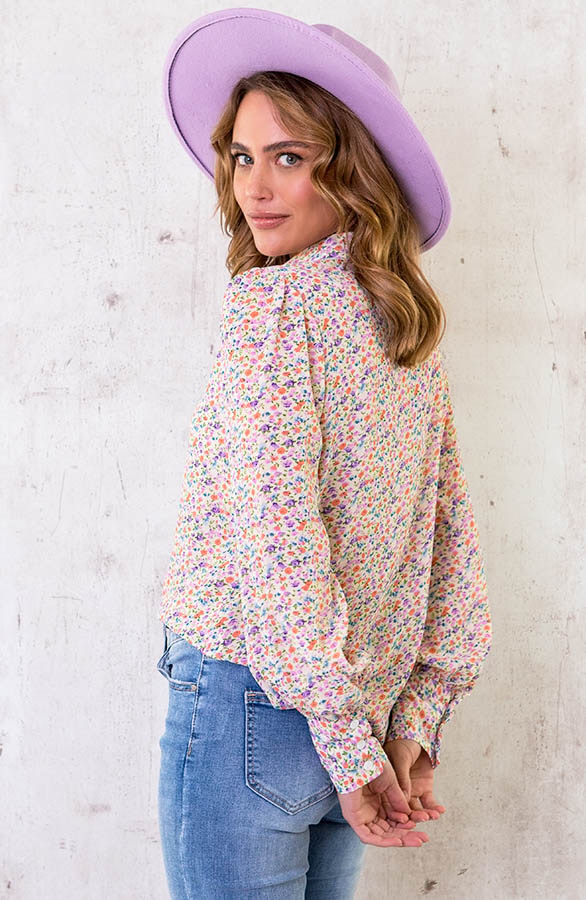 Bloemen Blouse Lila Oranje – shoparchief, foto 4
