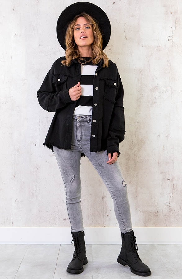 Cotton Oversized Jacket Zwart – shoparchief, foto 6