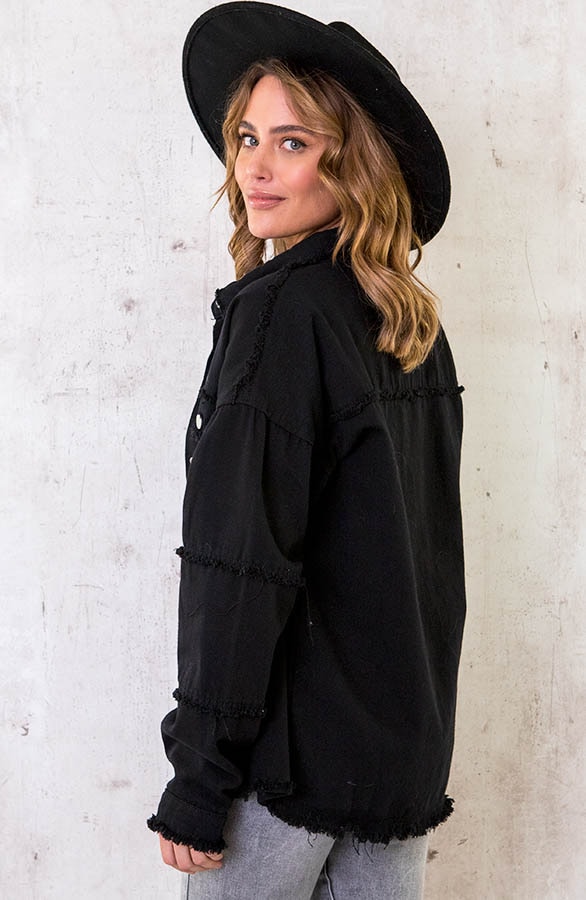 Cotton Oversized Jacket Zwart – shoparchief, foto 3