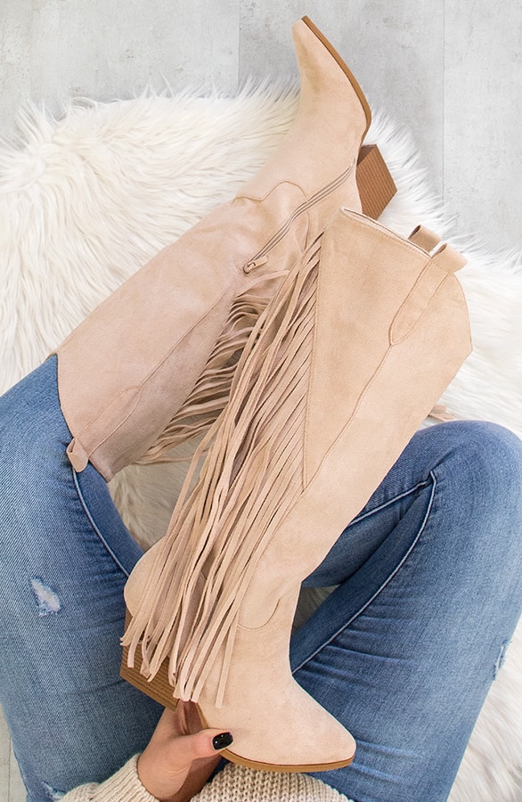 Cowboy Fringe Laarzen Beige – shoparchief