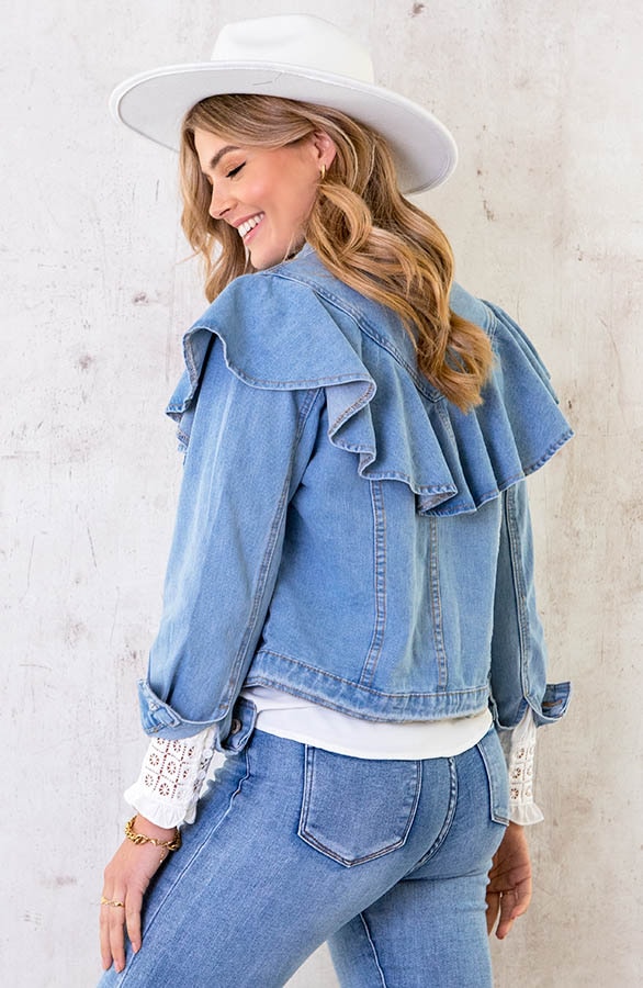 Denim Jacket Ruffle Light Blue – shoparchief, foto 4